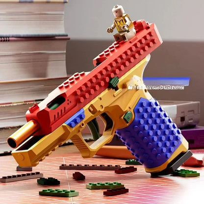 Building Block Pistol Continuous Firing Toy Gun Shell Throwing Airsoft Blowback Empty Hanging Outdoor CS Weapon for Boys Adult